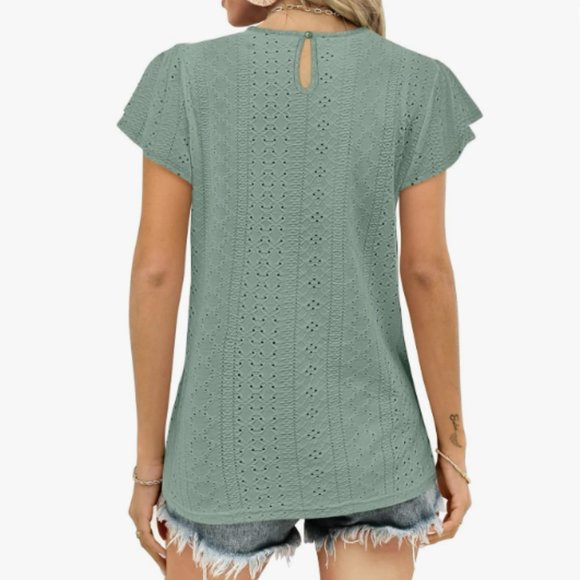 NWT Ruffle Sleeve Crewneck T-shirt Casual Blouse - Picture 2 of 5